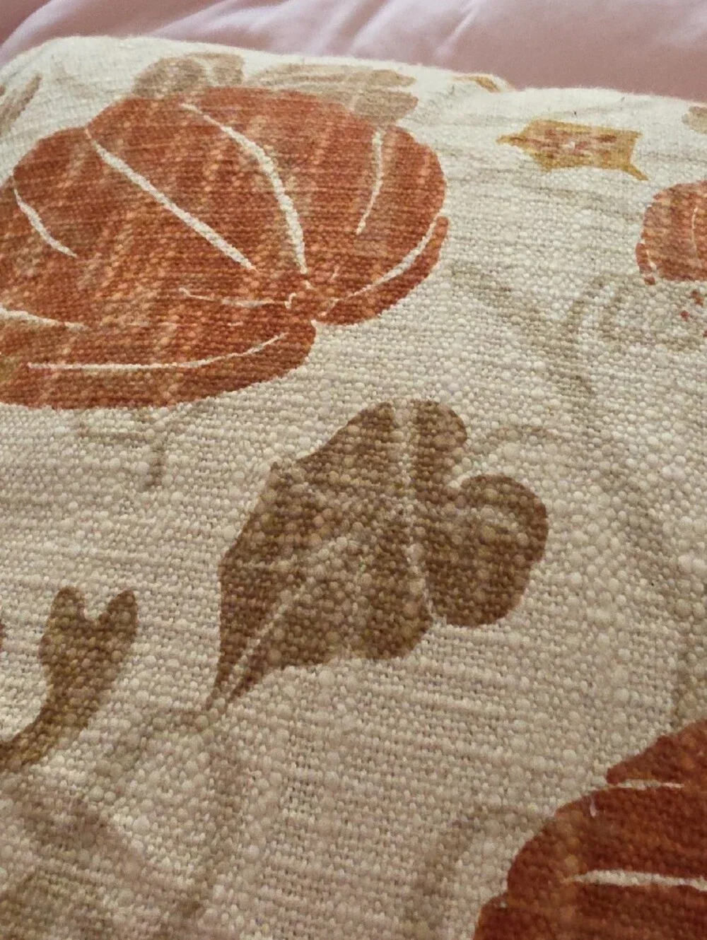 Autumn Pumpkin Print Holiday Pillow - Cream, Rust & Green